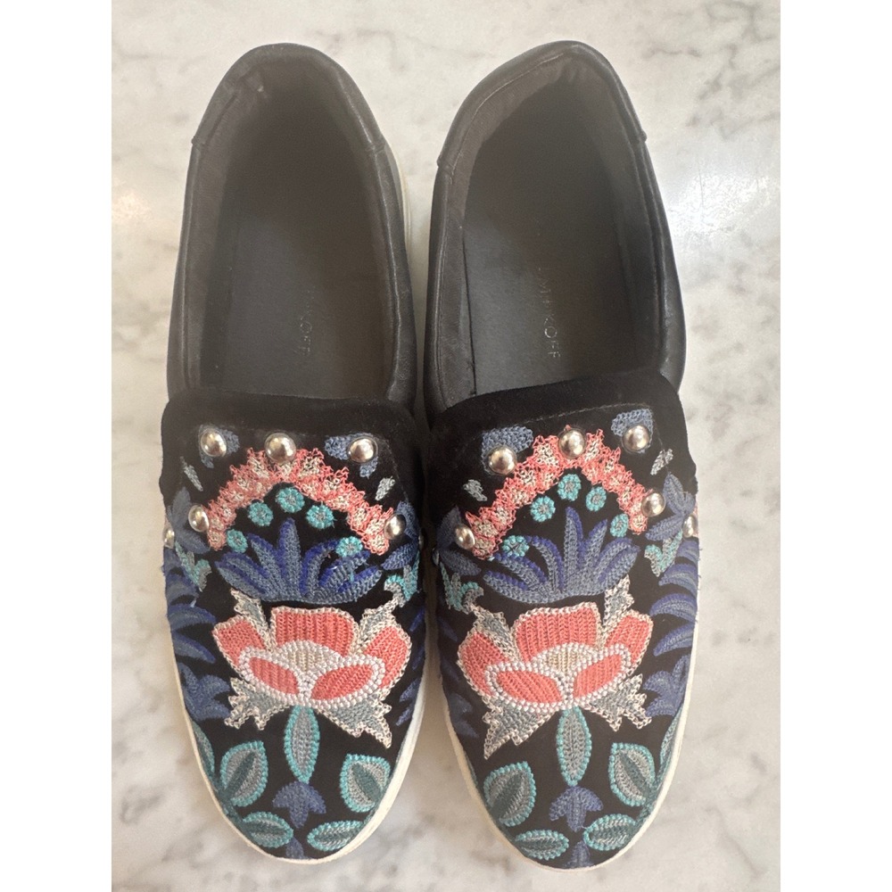 Rebecca Minkoff Embroidered Floral Studded Slip On Sneakers Black Womens 7.5
